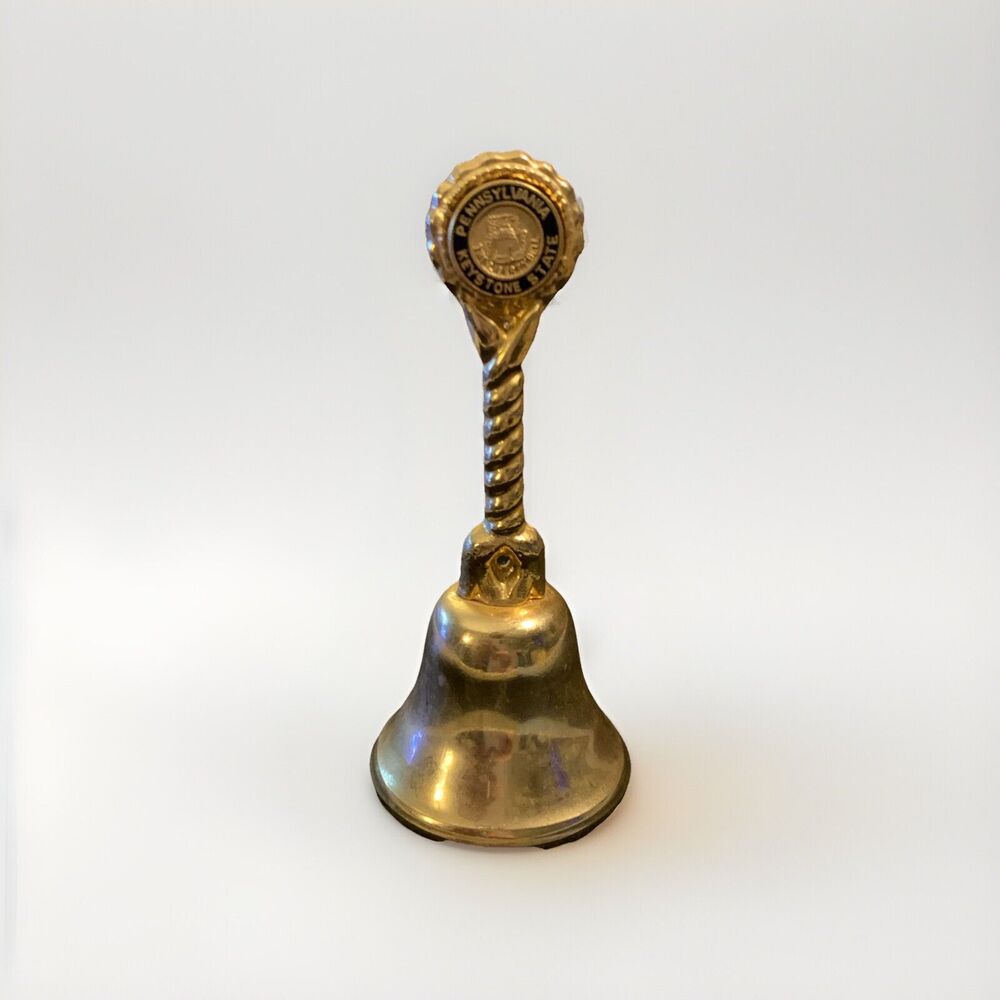 Vintage Gold Tone Bell Brass Metal Souvenir Working - Pennsylvania Keystone